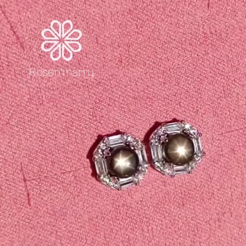 925 纯银彩虹月光石耳环 - 耳环/耳夹 - 纯银 黑色