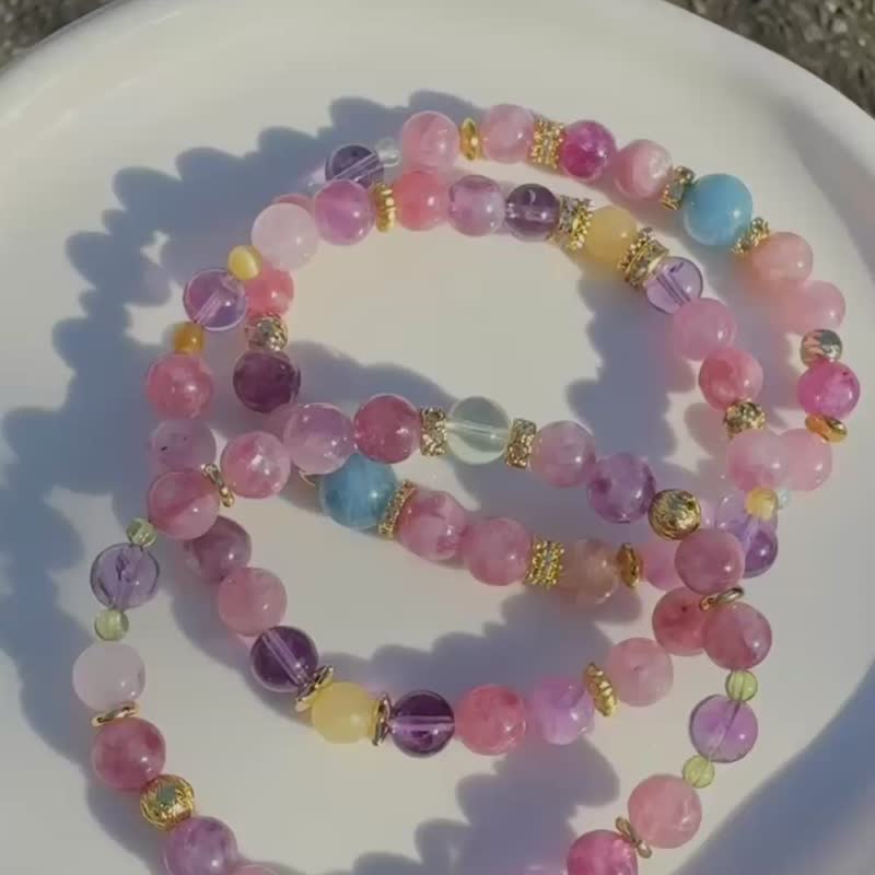 闪糖日记 祖母晶 彩祖母晶 粉祖母晶 紫祖母晶 水晶手链 紫水晶 - 手链/手环 - 水晶 粉红色