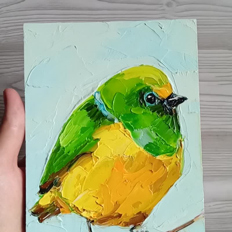 Bird Painting Parrot Bird Tropical Animal Oil Original Art - 海报/装饰画/版画 - 纸 多色