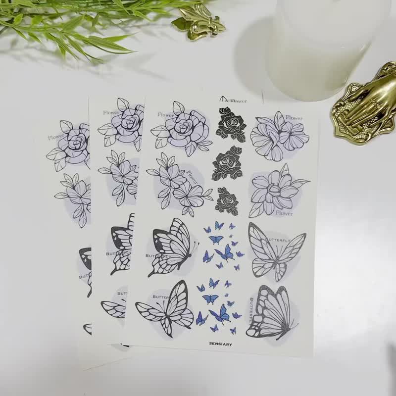 Sensiary - 绘制花卉蝴蝶贴纸 3入组 - 贴纸 - 纸 
