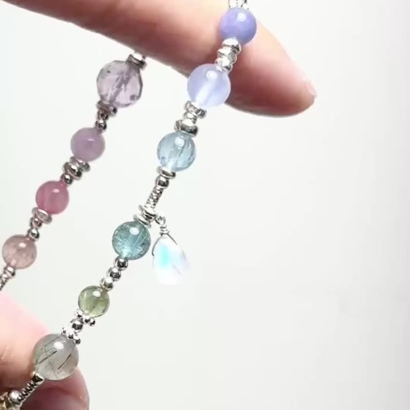 月光流银彩虹-总共13种水晶种矿石-纯银设计款 - 手链/手环 - 水晶 多色