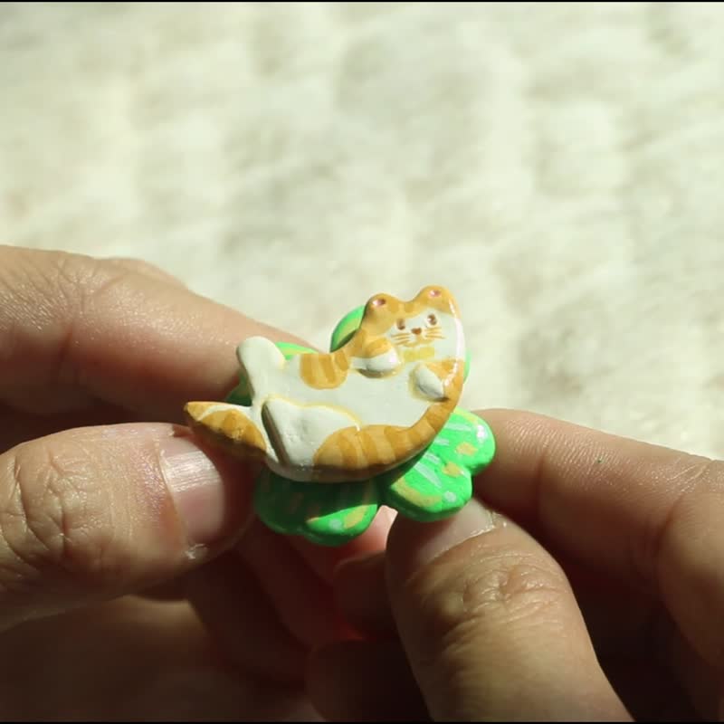 【采橘东篱下】这只四叶草上的橘猫居然是一个旋转戒指 - 戒指 - 粘土 橘色