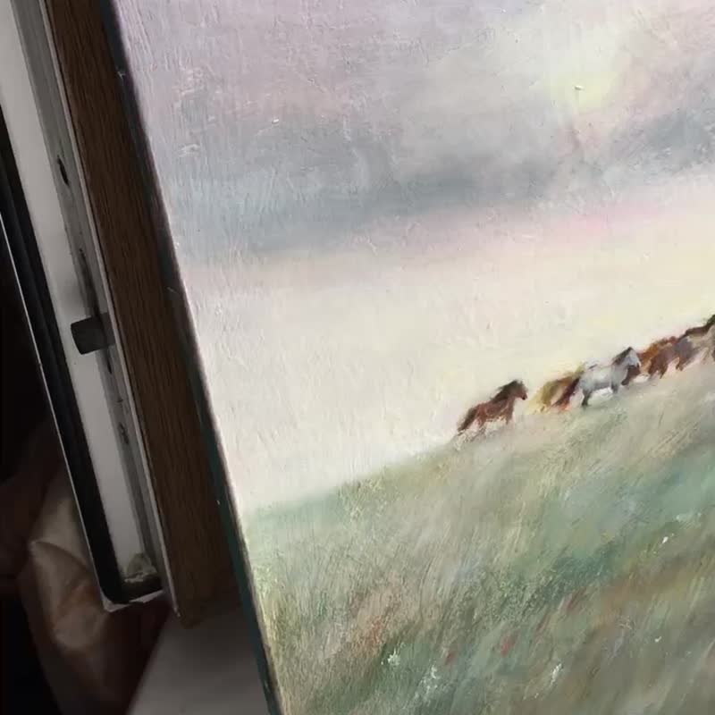 画作 原创 风景 田野 马 动物 日落 壁饰 - 墙贴/壁贴 - 其他材质 绿色