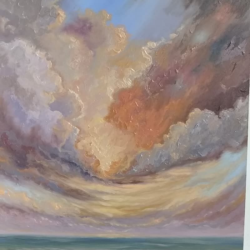 日落抽象画、海景墙艺术、云景油画、送给她的礼物 - 墙贴/壁贴 - 其他材质 橘色
