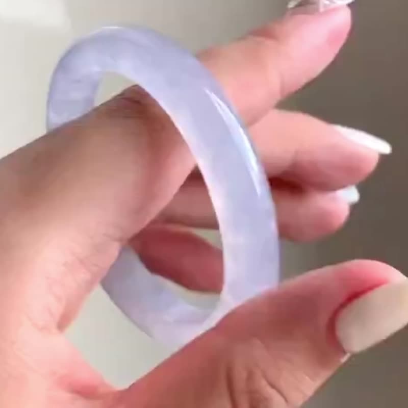 冰种 天然翡翠 缅甸 A玉 玉镯 • 冰玻种粉紫翡翠贵妃镯 - 手链/手环 - 玉石 紫色