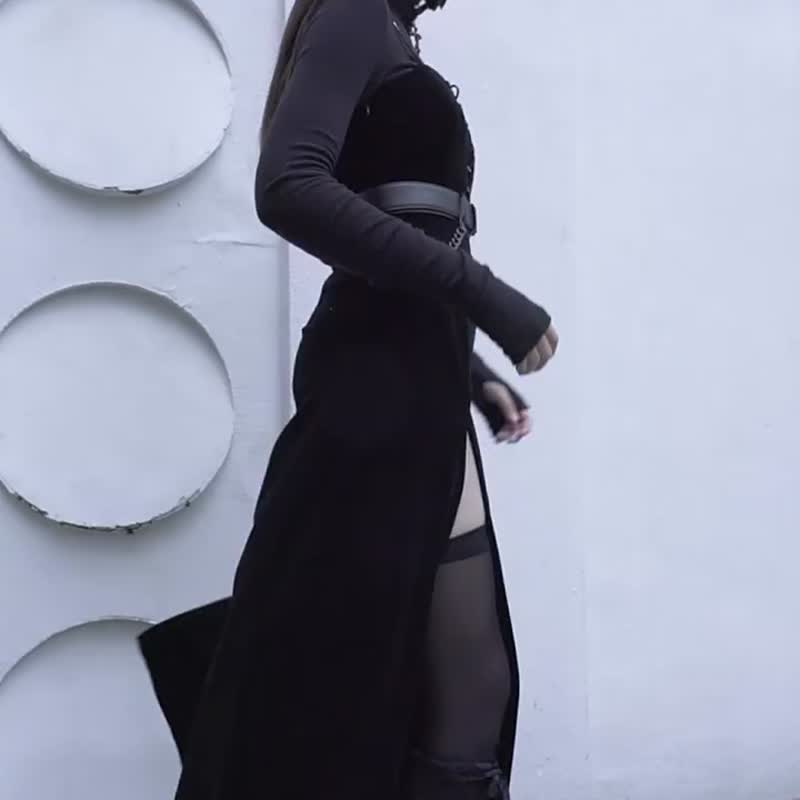 异教徒雪女丝绒开衩连身裙 /*添加大尺码*/ 即将绝版 - 洋装/连衣裙 - 其他材质 黑色