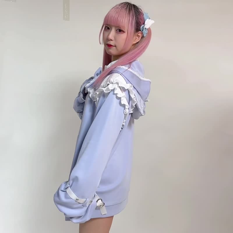 原创水色天使喵喵十字架领结拉链露肩猫耳朵连帽外套【JJ2501】 - 女装休闲/机能外套 - 棉 