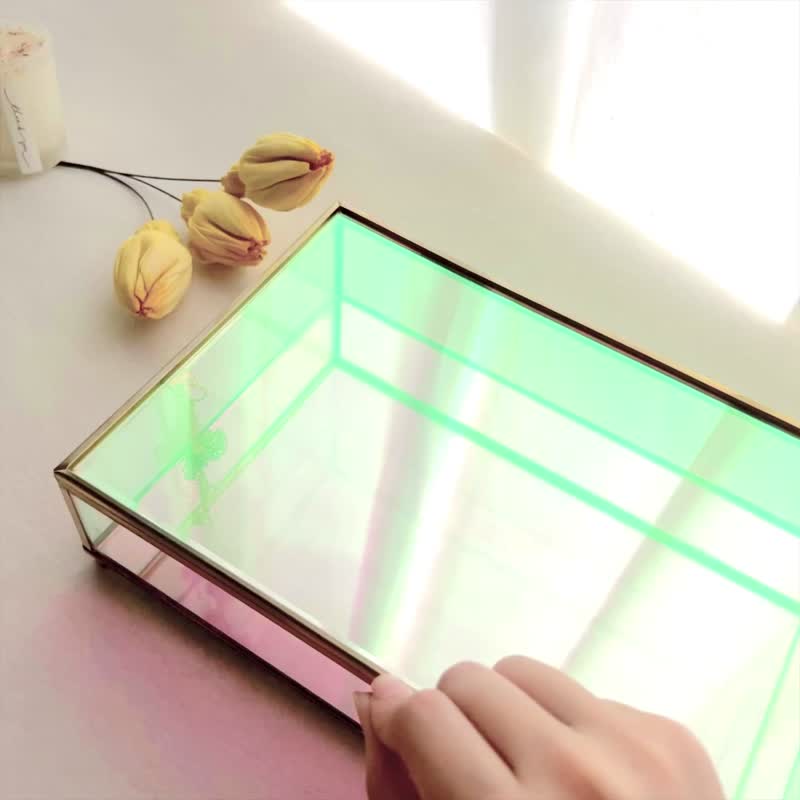 【定制水晶矿石收纳盒】极光/欧若拉玻璃消磁盒:含白水晶 - 收纳用品 - 玻璃 多色