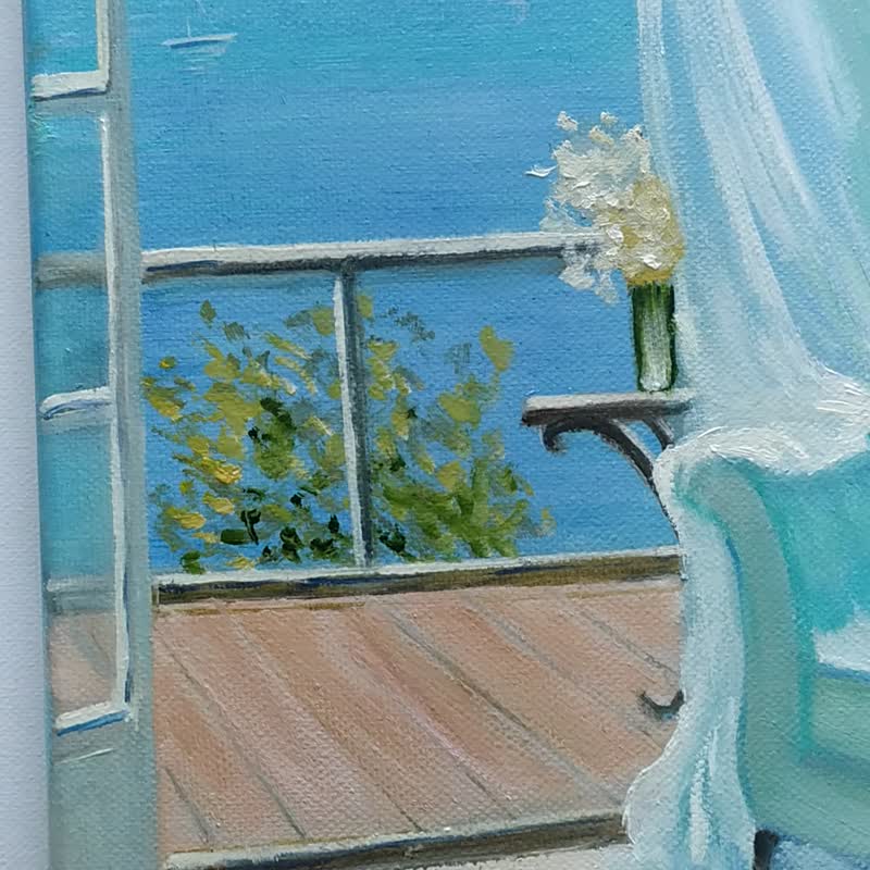 画布上的海洋油画科莫湖艺术海岸墙艺术夏季浪漫艺术 - 墙贴/壁贴 - 棉．麻 金色