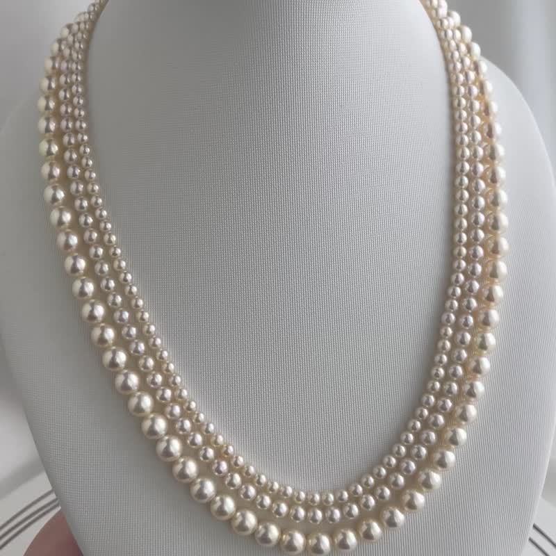 日本直送 Akoya珍珠项链 三层叠戴 串珠项链 天然海水珍珠 贵族风 - 项链 - 珍珠 白色