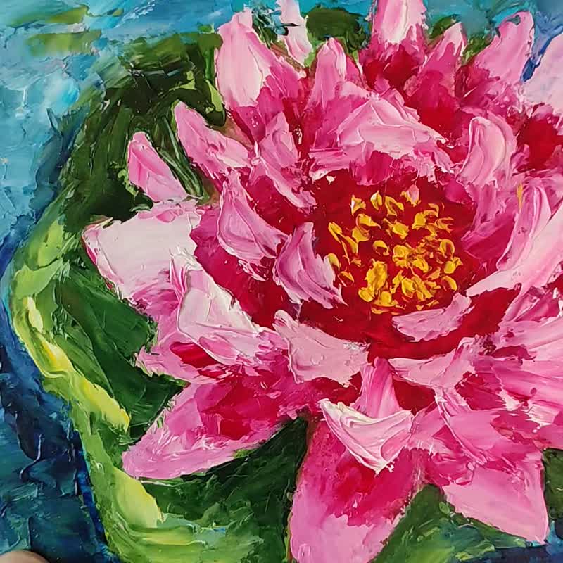 Water Lily Oil Painting, Lotus Artwork, Flower Wall Art, Small Floral Picture - 海报/装饰画/版画 - 其他材质 多色
