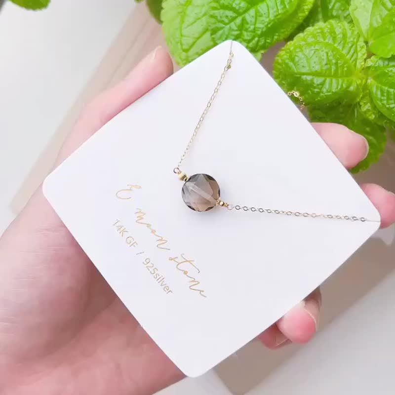 大卫星芒茶水晶项链 14K - 锁骨链 - 水晶 咖啡色