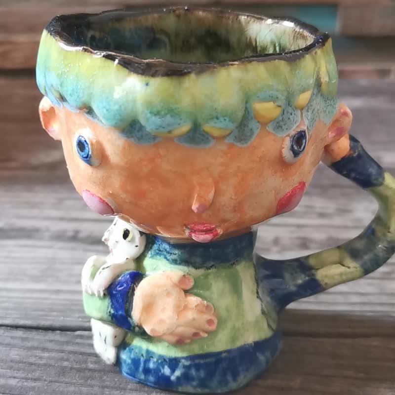 猫和男孩的杯子 - 咖啡杯/马克杯 - 陶 