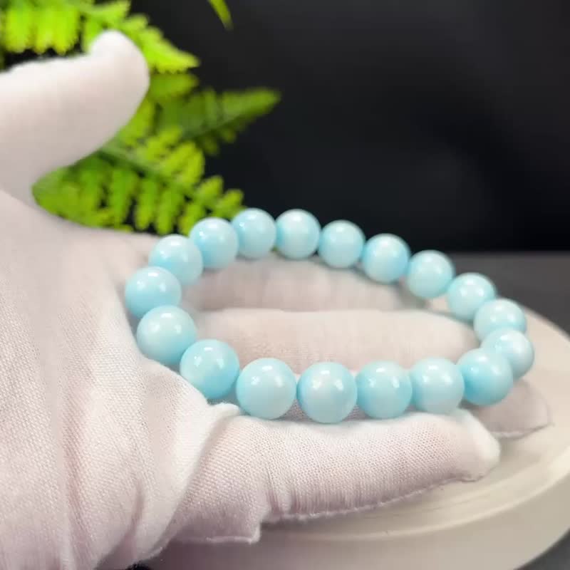 高品质异极矿手串11mm冰润高瓷玉化浅蓝白女单圈沟通专注舒缓情绪 - 手链/手环 - 宝石 蓝色