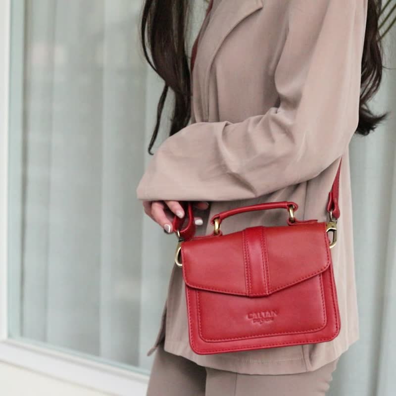 真皮俏丽质感小方包-5416cd红 - 侧背包/斜挎包 - 真皮 红色