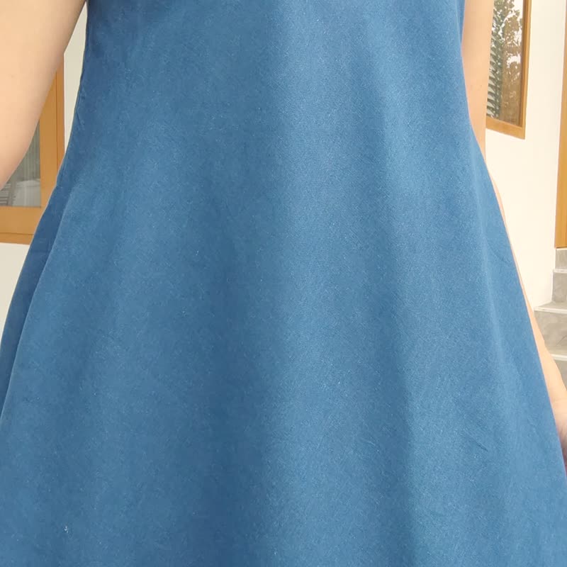 Sleeveless Line Top - 双层扎染连身裙 - 洋装/连衣裙 - 棉．麻 蓝色