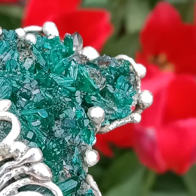 翠铜矿原矿手工银戒纯银戒指 ~**翠**~  Dioptase Silver Ring - 戒指 - 纯银 