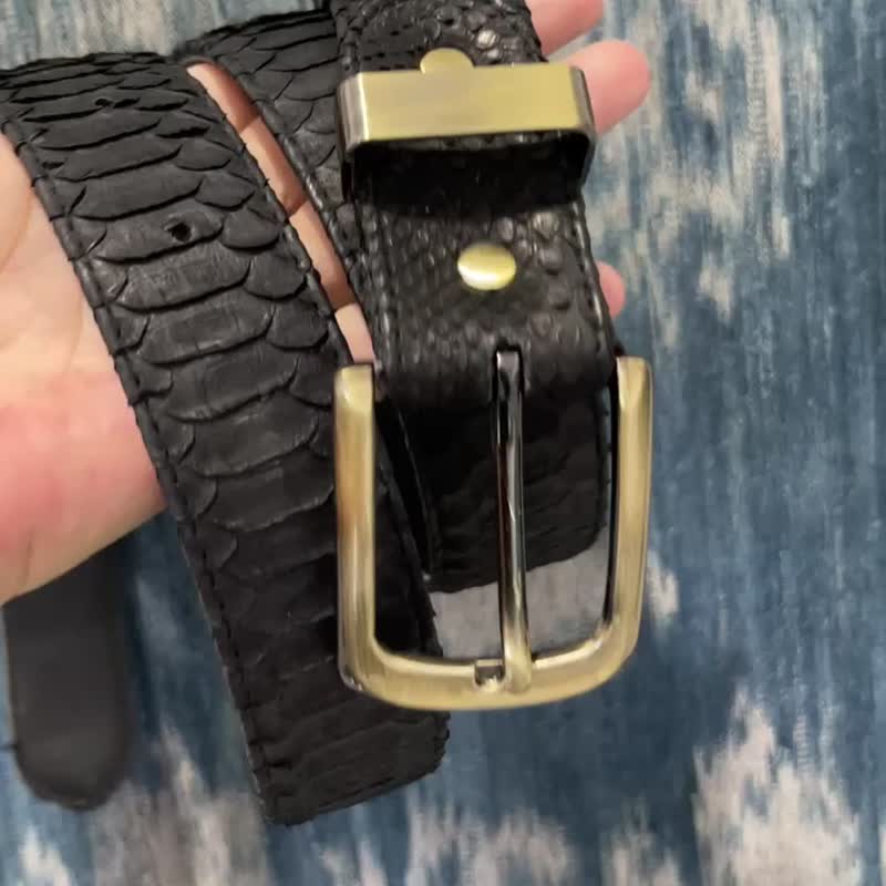 蛇皮皮带 蟒蛇皮皮带 定制化皮带 男女皮带 - 皮带/腰带 - 真皮 黑色