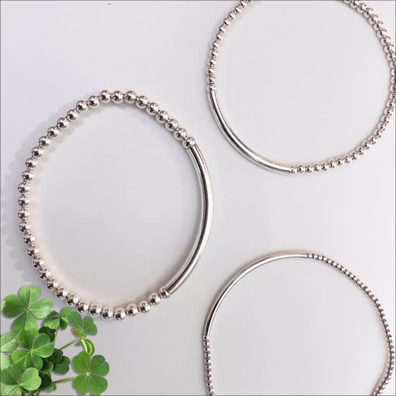 925银珠x银管纯银手链 弹性款手串细料手作 链宽2mm 3mm 4mm 3选1 - 手链/手环 - 纯银 银色