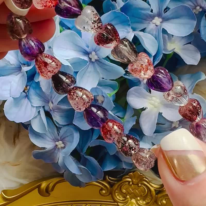 收藏浓色爱心花珠玻璃透满矿彩超七 8mm16.40g 彼岸花三轮骨干水晶 - 手链/手环 - 水晶 多色