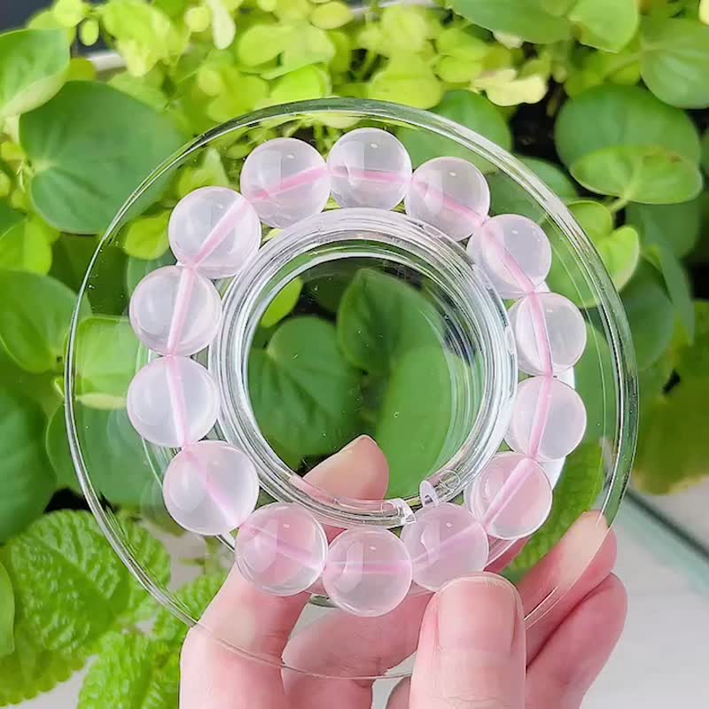 泡泡糖粉晶 天然莫粉六芒星全透晶体 咕溜手串 - 手链/手环 - 水晶 粉红色