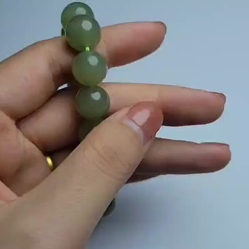 【和田玉手串】天然清水和田玉青海料晴水圆珠手串/晴水手链 - 手链/手环 - 玉石 绿色