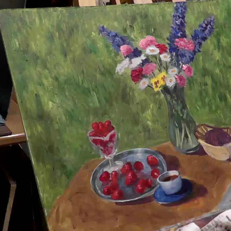 花卉静物画原创艺术花卉花束插在花瓶里夏日风景 - 海报/装饰画/版画 - 其他材质 