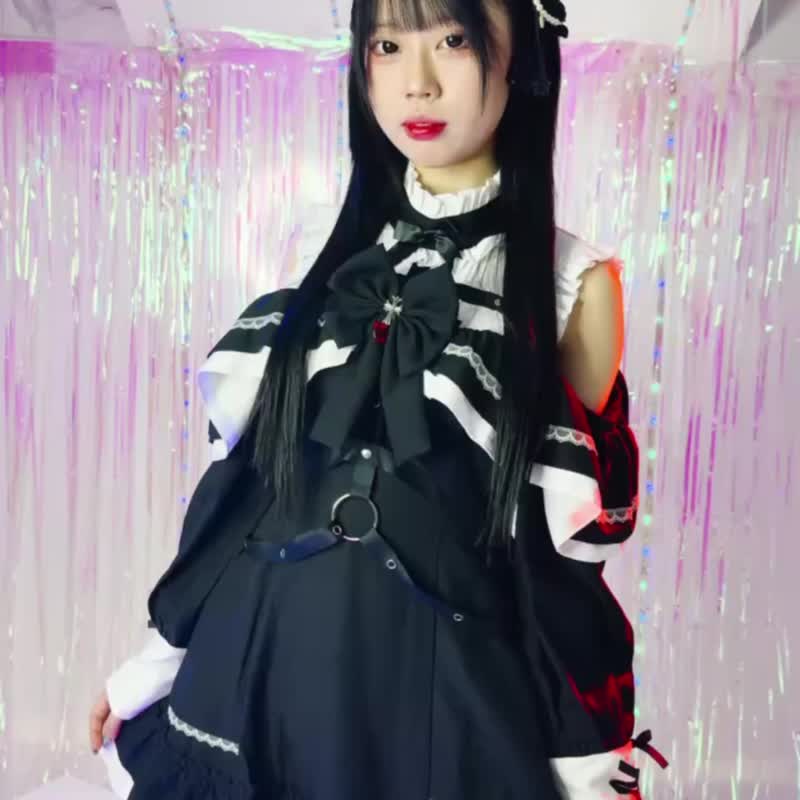 原创歌德狂想曲露肩小高领长袖领结蛋糕洋装荷叶边宫廷风【JJ2552 - 洋装/连衣裙 - 棉 