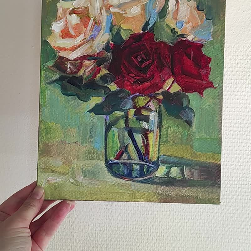 原创玫瑰油画：复古乡村风格静物画 - 墙贴/壁贴 - 其他材质 红色