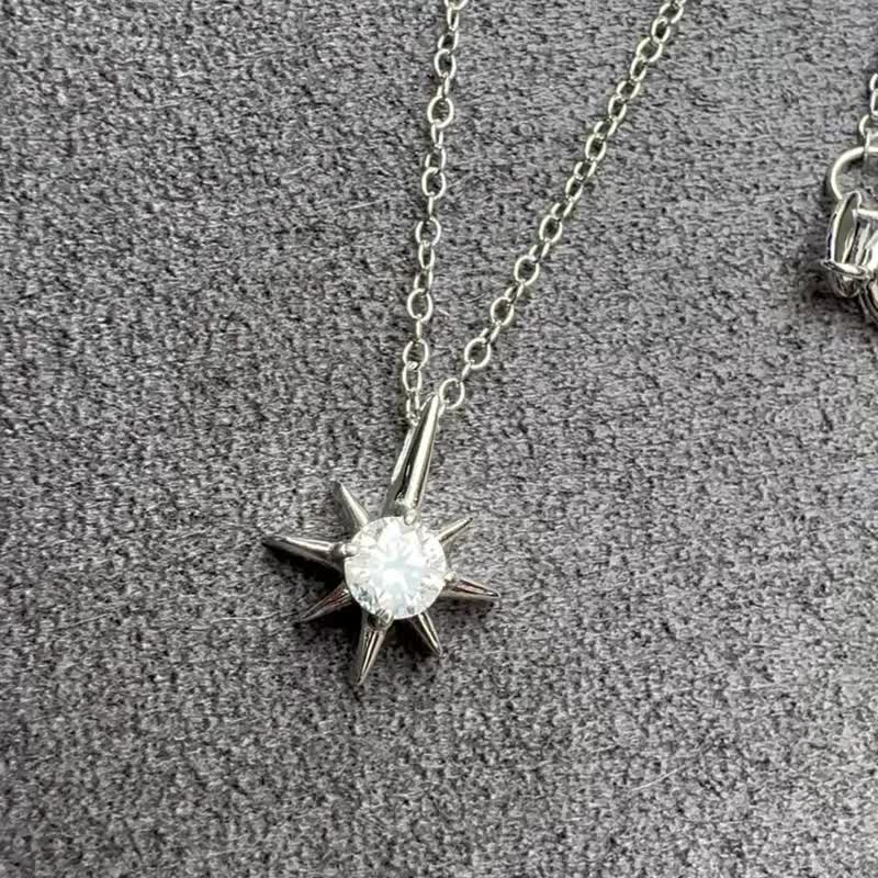 八心八箭 莫桑钻 0.25ct  925 纯银 北极星设计锁骨链 - 耳环/耳夹 - 银 