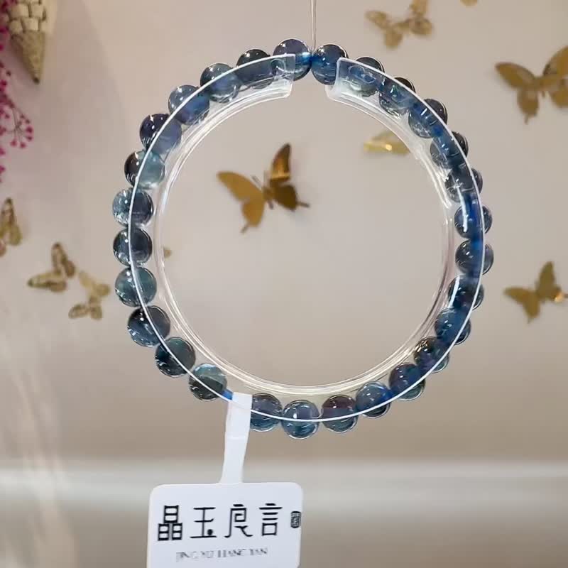 天然魔鬼海蓝宝6mm9.86g金属光泽冥想水晶首选释放压力店主自用 - 手链/手环 - 水晶 蓝色