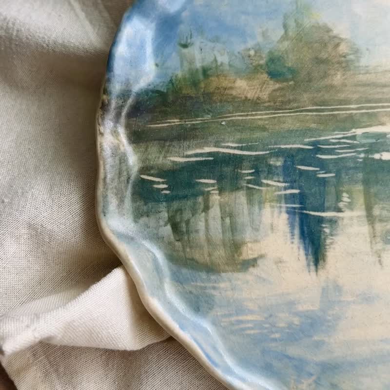 琵琶湖  手绘陶28.8 x 25.8 x1.7cm - 盘子/餐盘/盘架 - 陶 