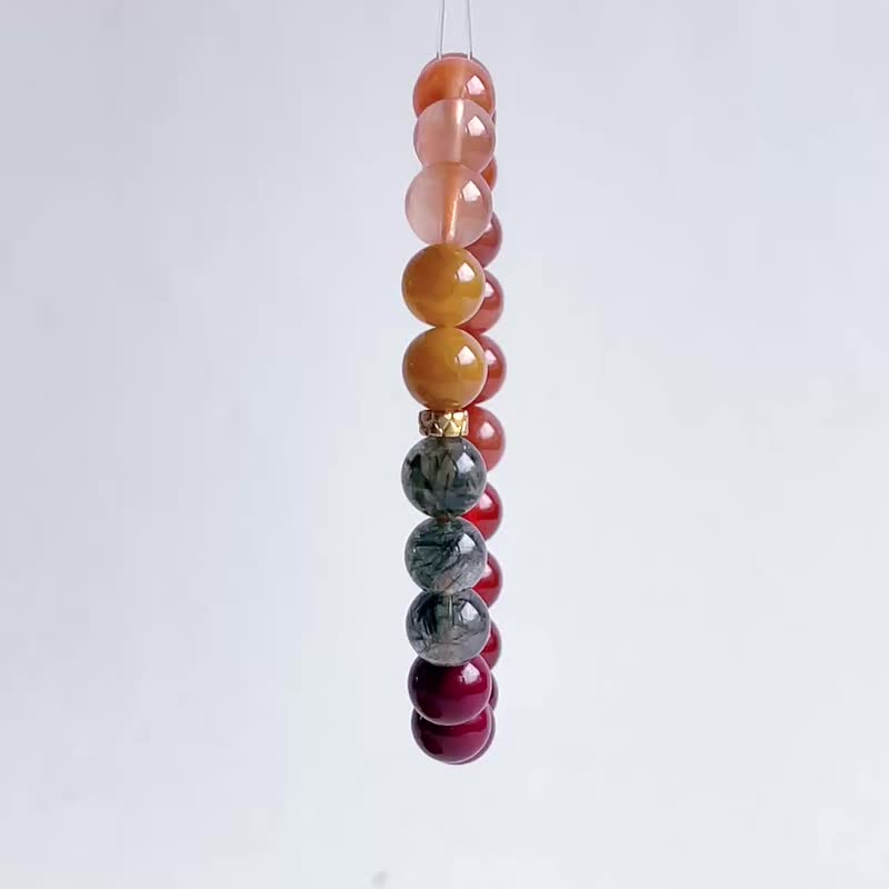 多宝水晶 彩兔毛 绿发晶 紫金砂 红玛瑙 8 mm 手珠 疗愈晶石 - 手链/手环 - 水晶 多色