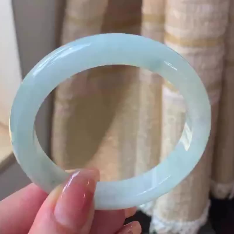 冰种翡翠天然翡翠玉镯A玉手镯 玉鈪 • 糯冰种粉蓝翡翠福镯 - 手链/手环 - 玉石 蓝色