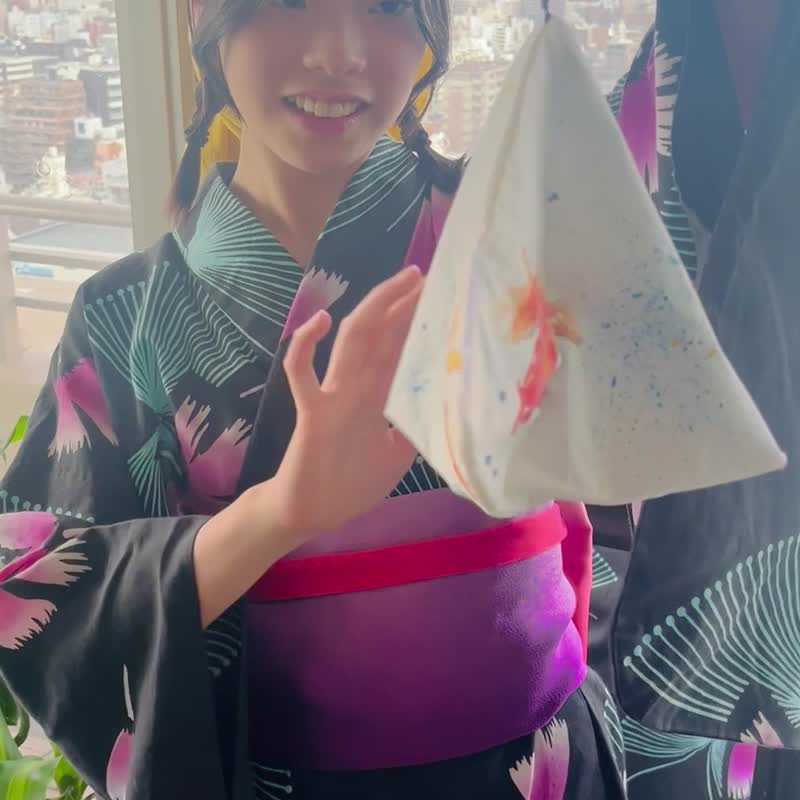 金鱼艺术 手绘 独一无二 夏日祭典金鱼 三角化妆包 - 化妆包/杂物包 - 棉．麻 多色