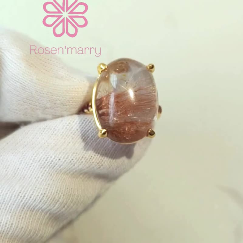 纯天然石榴石与铜发晶戒指，重达 23 克拉，925 纯银镀金戒台，尺寸 56 - 戒指 - 纯银 黄色