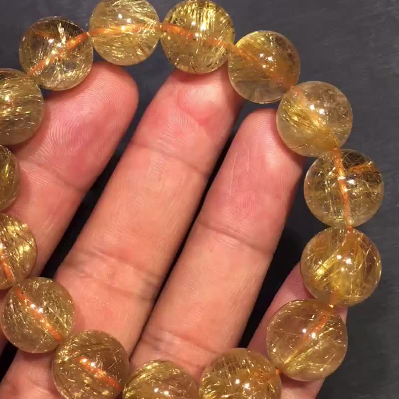 纯天然巴西进口老矿金发晶钛晶手链 珠经14MM 发丝多密 品相一流 - 手链/手环 - 水晶 