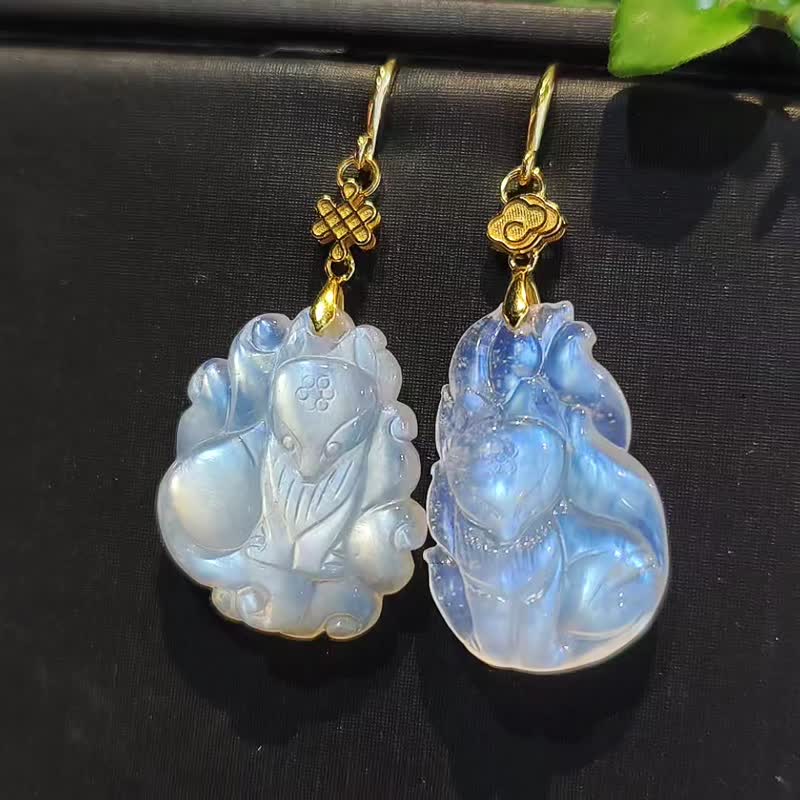 顶级 蓝月光石 九尾狐仙 爱情 桃花 事业 招财 耳环 单品 礼物 - 耳环/耳夹 - 宝石 蓝色