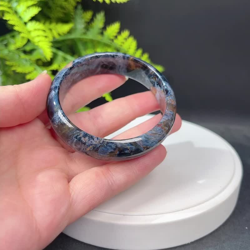 纳米比亚彼得石手镯54MM 流淌闪电纹多彩隼眼石手环 能量保护预言 - 手链/手环 - 宝石 蓝色