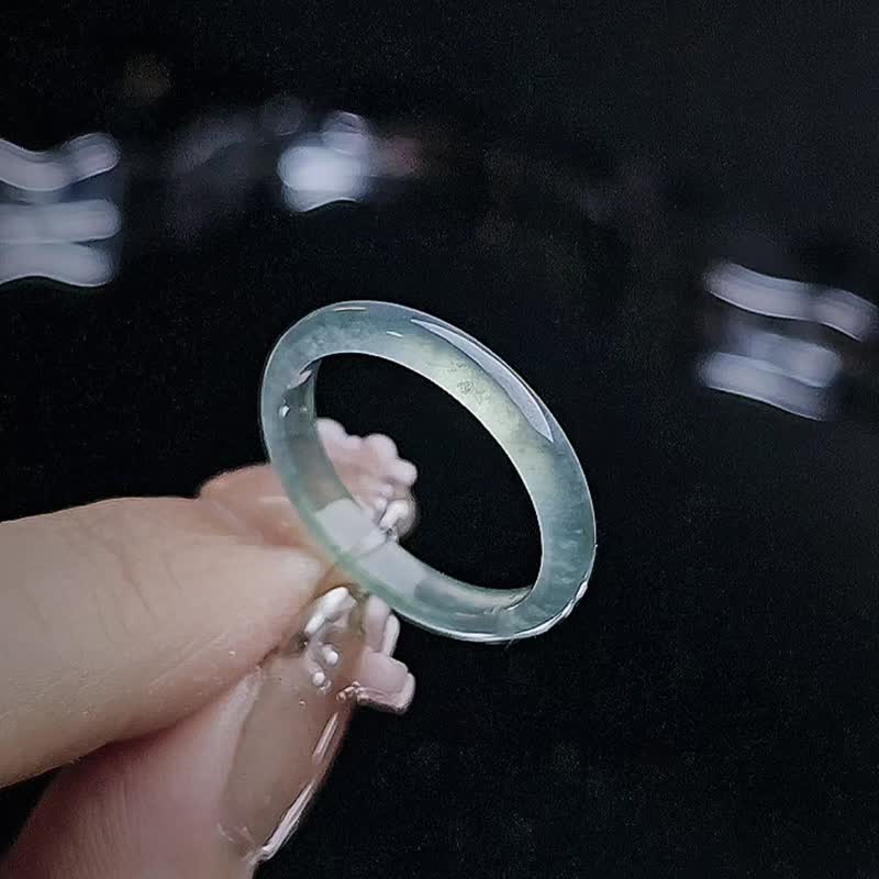 财水|梦幻仙气高冰玻淡蓝放光戒圈|A货翡翠戒指#14男女皆可 - 戒指 - 玉石 