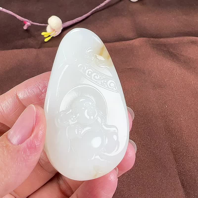 秒杀价天然新疆和田玉羊脂玉弥勒佛吊坠 玉质细腻温润 色泽柔和 - 吊饰 - 玉石 