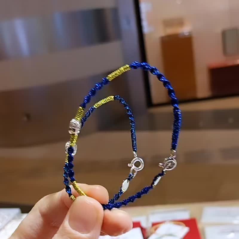 【转运来】招财钱币925纯银幸运手环。五行。水。蓝色 - 手链/手环 - 纯银 蓝色