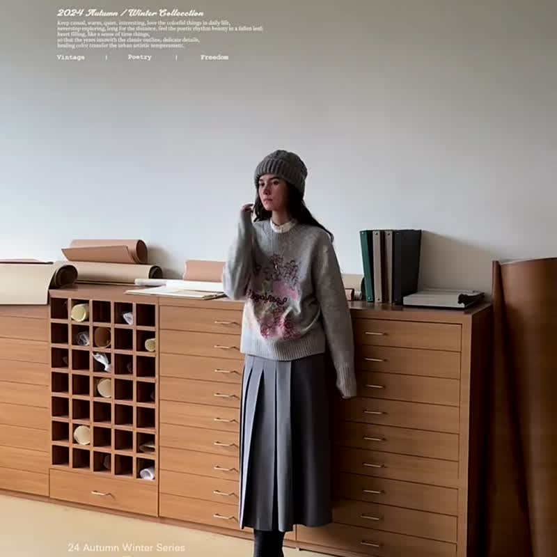 卡其/灰/黃 一頁丹麥 美利奴羊毛星空套頭毛衣 簡約針織毛衫 - 女装针织衫/毛衣 - 羊毛 黄色