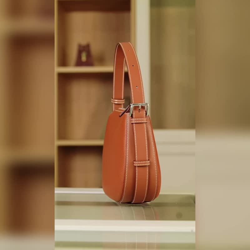 HIBBERS新款圆月包进口牛皮女士斜挎手提腋下包侧背包 - 侧背包/斜挎包 - 真皮 