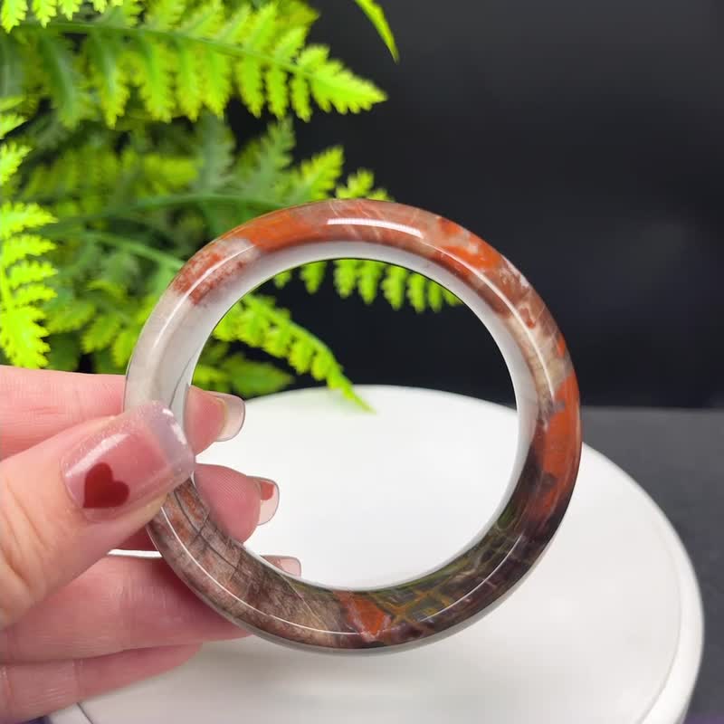 优质 缅甸树化玉手镯 52MM 冰润高瓷结晶多彩 坚韧耐心期望和谐 - 手链/手环 - 玉石 多色