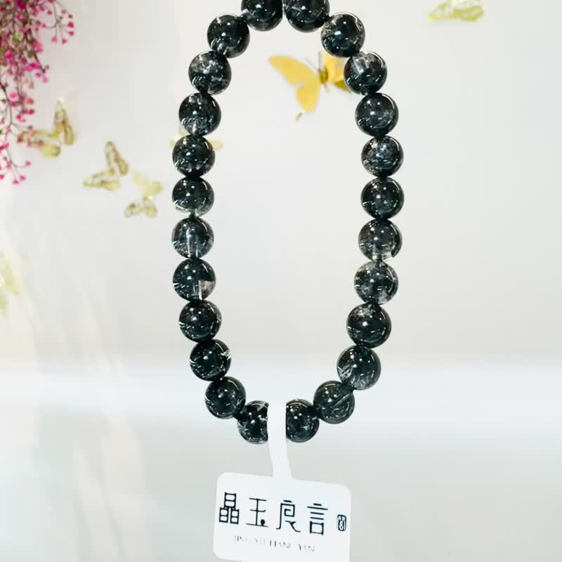 最高级数油墨晶黑武士黑闪灵7.4-7.8mm14.68g净化消负能量防噩梦 - 手链/手环 - 水晶 黑色