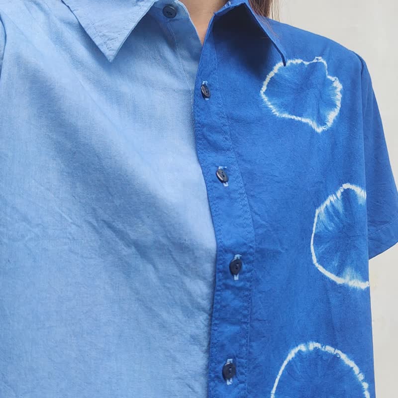 Jinda Shirt C - 简约靛蓝短袖背心 - 女装上衣 - 棉 蓝色
