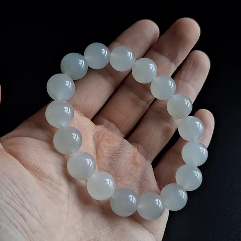 12mm 天然白冰和田玉手串 | 手链珠链玉器 - 手链/手环 - 玉石 白色