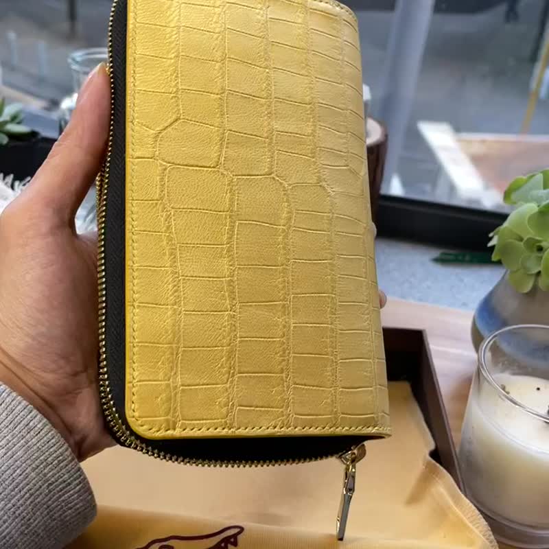 极少有黄金色鳄鱼皮革长银包 - 皮夹/钱包 - 真皮 多色