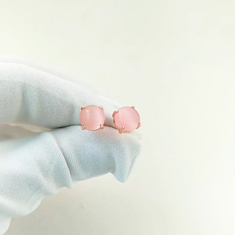 Silver earrings, Pink Cat's Eye Ston ,Lucky stone , stud earrings ,drop earrings - 耳环/耳夹 - 纯银 